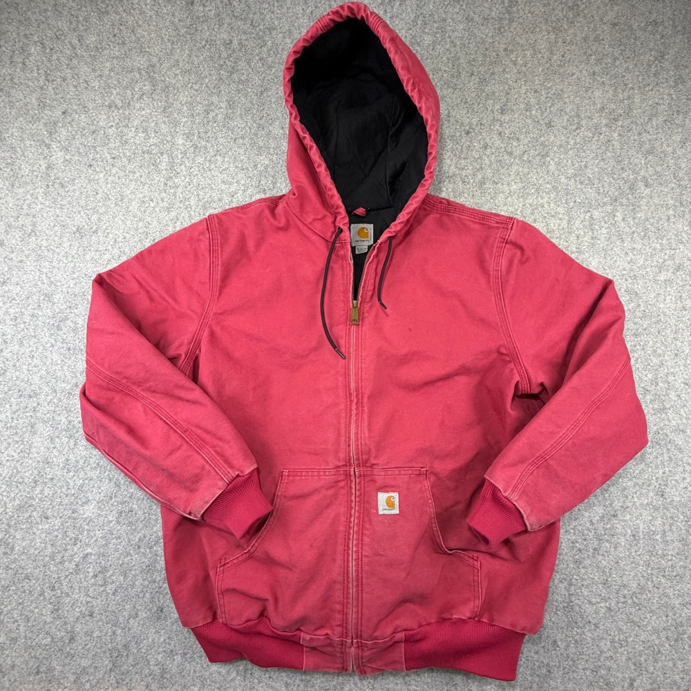 Carhartt Pink Canvas Active Jacket Quilted Lined Hooded Womens Size XL 16/18